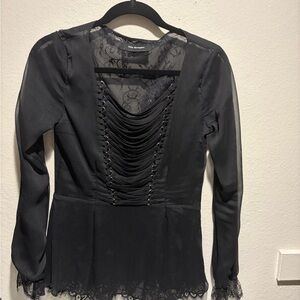 Elegant Black Lace Corset Detail Women's Top